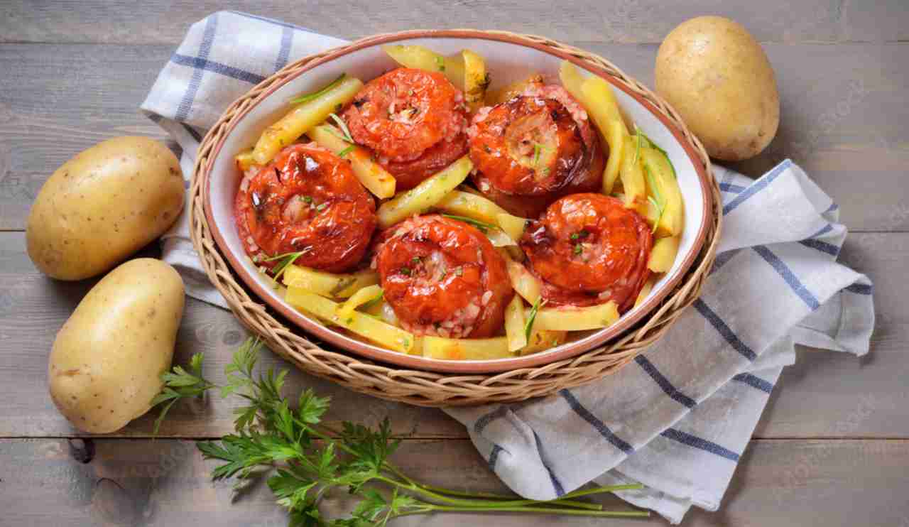 Pomodori ripieni di riso con patate 