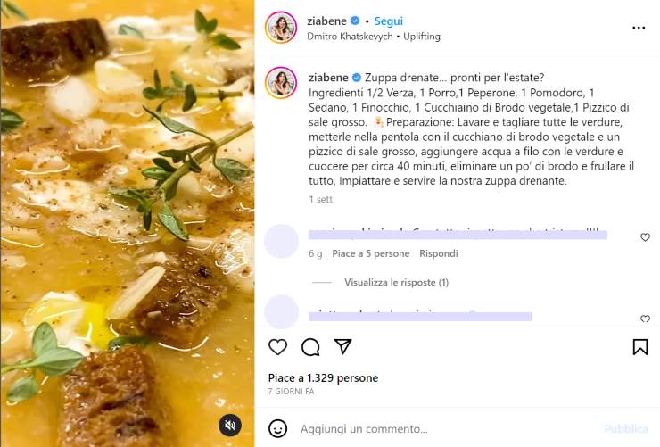 Benedetta Parodi, la ricetta della sua zuppa drenante