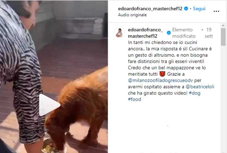 Edoardo Franco cucina per il canile